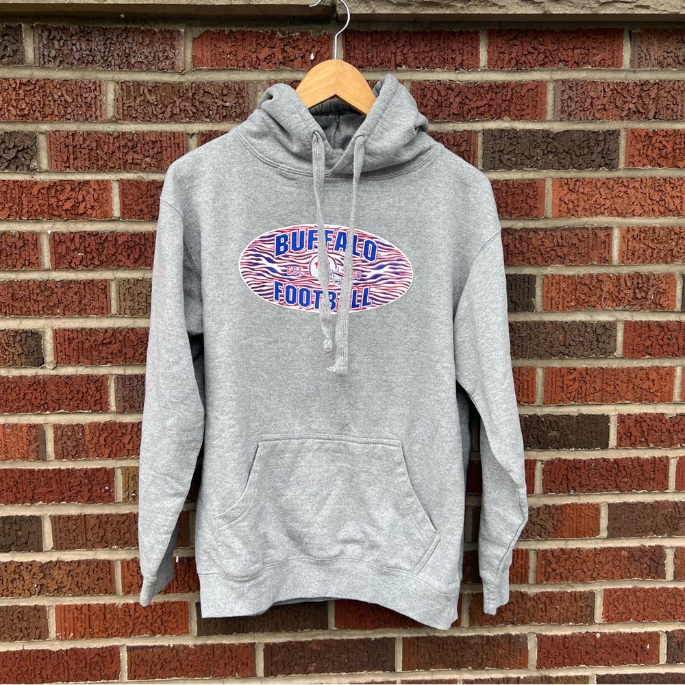 Gray Blue and Red Buffalo Bills Zubas Print Pullover Hoodie